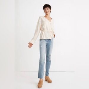 Madewell Linen-Blend Drawstring Peplum Top Bleached Linen XL